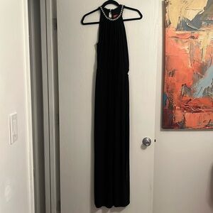 Betsey Johnson Pearl Neck Jumpsuit Black Embellished Wide Leg Halter Evening 4